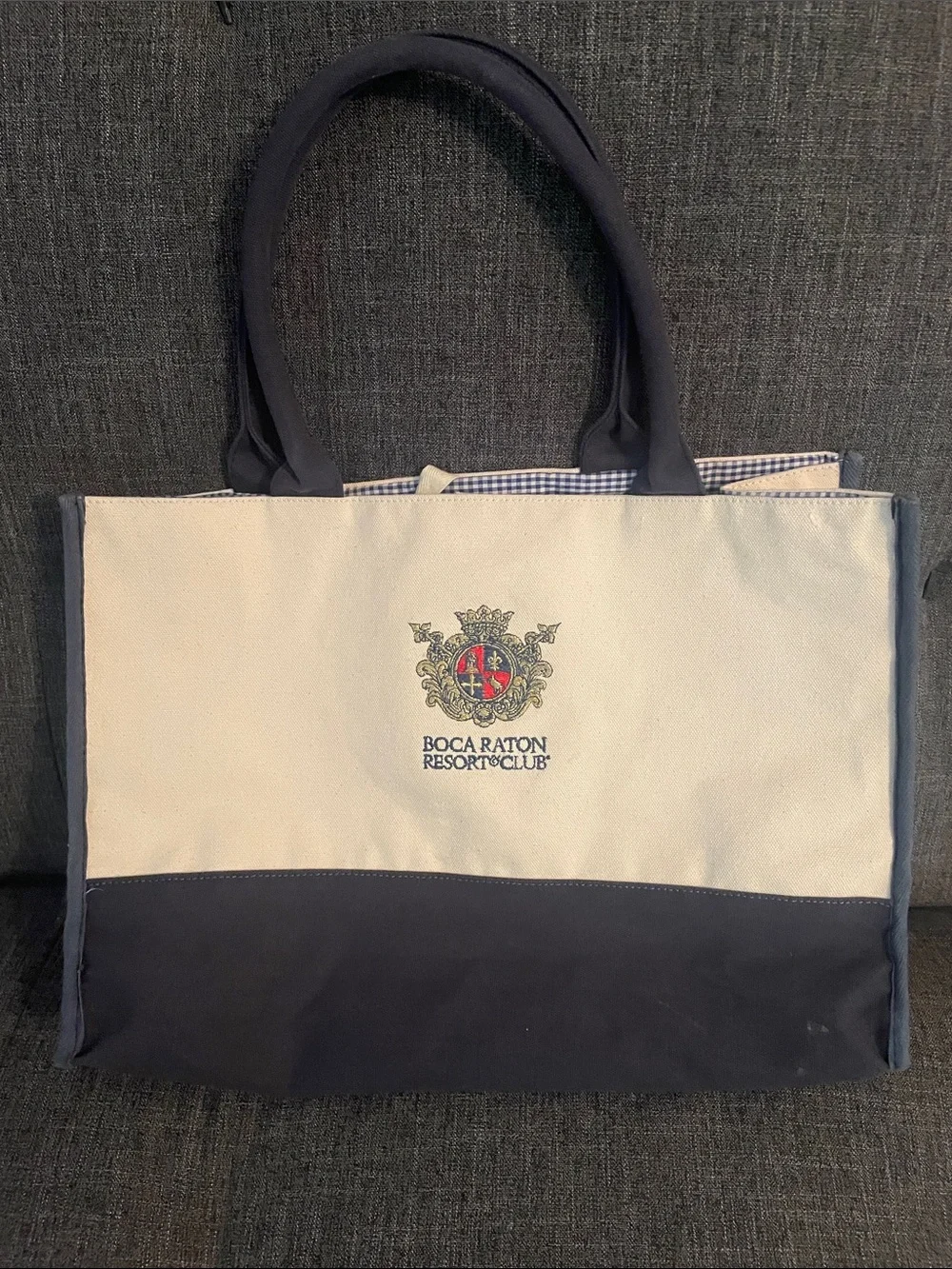 Boca Raton Navy and Cream Canvas Tote - Picture 1 of 5